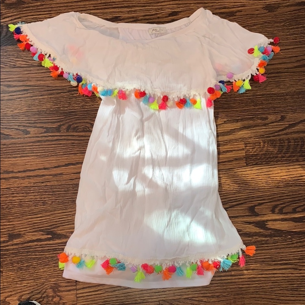 Pinc Colorful Pom-Pom Off the Shoulder Dress